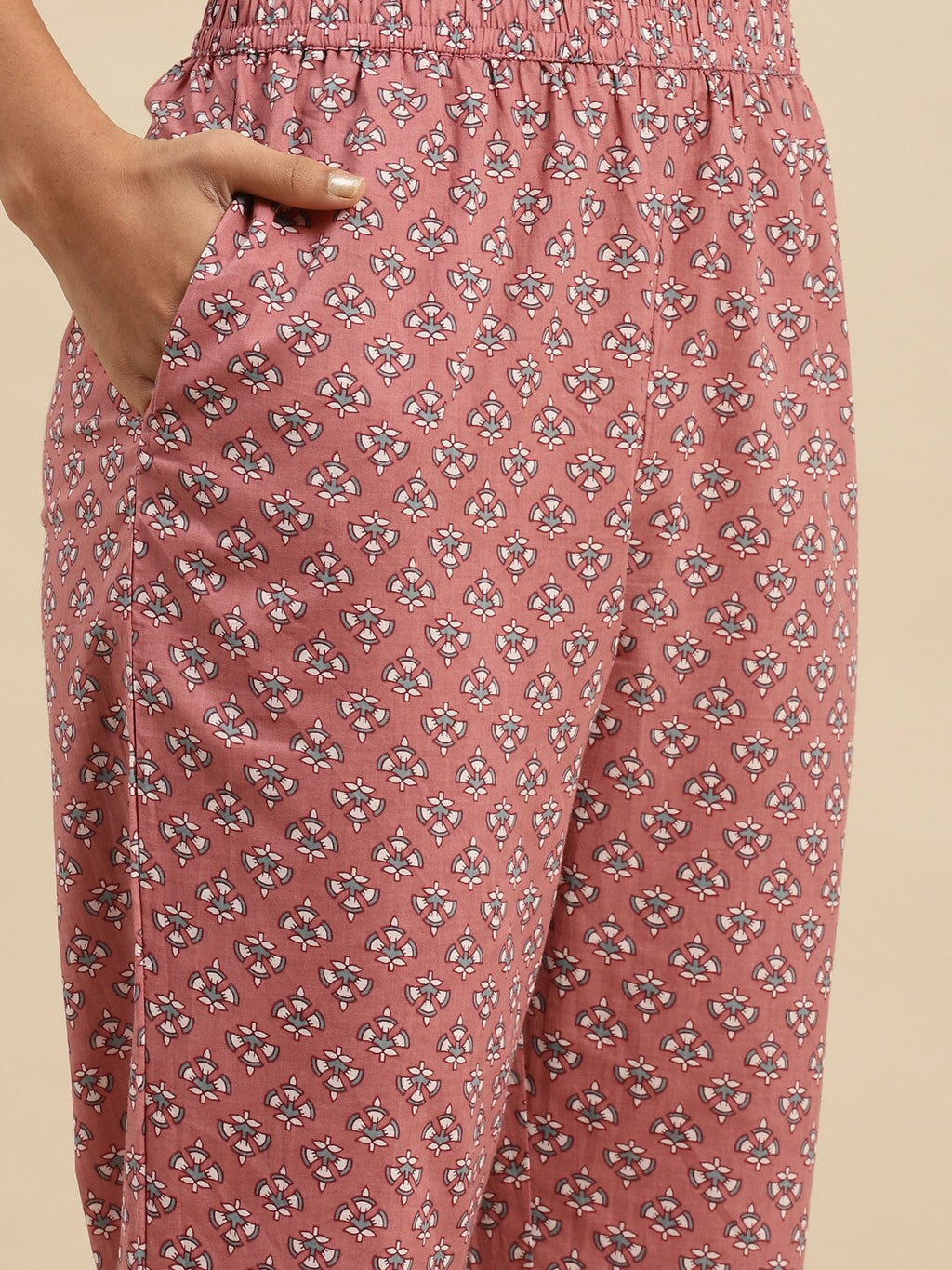 Sangria Ethnic Motif-Printed Sequinned Pure-Cotton Straight Kurta With Trouser & Dupatta | Grocsy