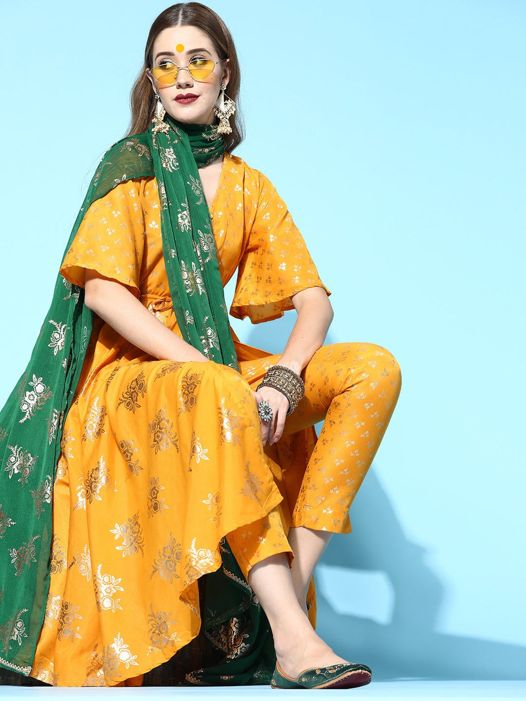 Sangria Ethnic Motifs Polyester Kurta Sets | Grocsy