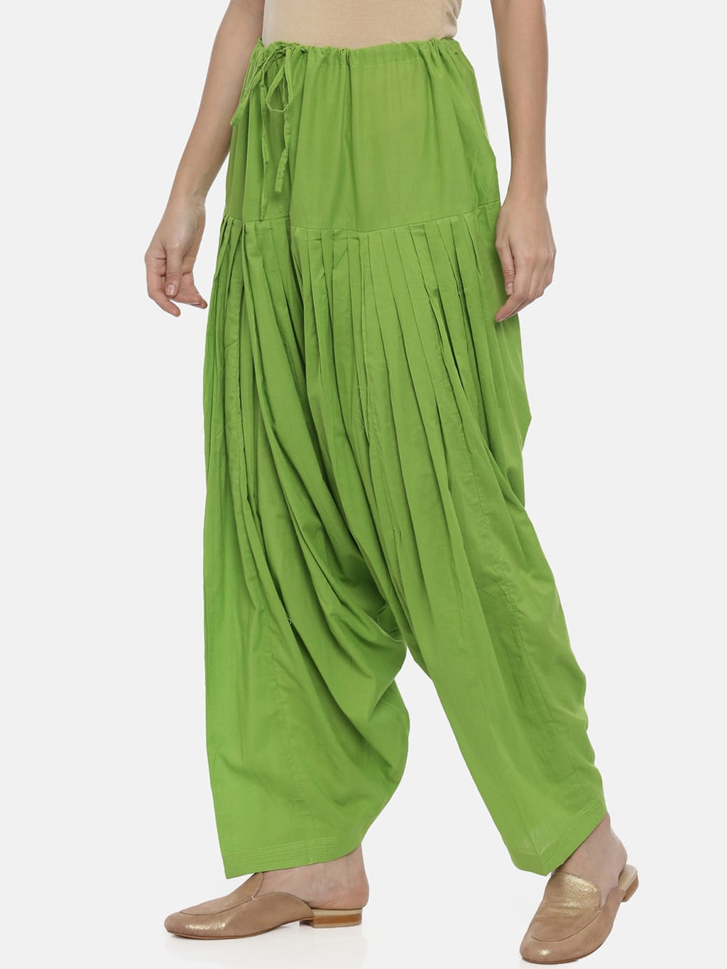 Souchii Lime Green Solid Loose-Fit Patiala | Grocsy