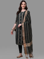 HERE&NOW Green Striped Pure Cotton Kurta With Trousers & Dupatta | Grocsy