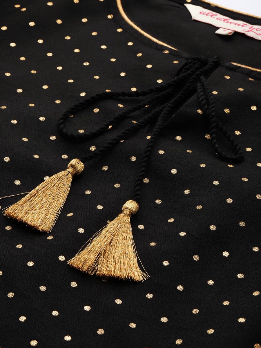 All About You Women Black & Gold Printed Regular Kurta with Trousers & Dupatta | Grocsy