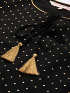 All About You Women Black & Gold Printed Regular Kurta with Trousers & Dupatta | Grocsy
