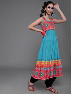 Aks Floral Printed Sleeveless Cotton Silk Anarkali Kurta | Grocsy