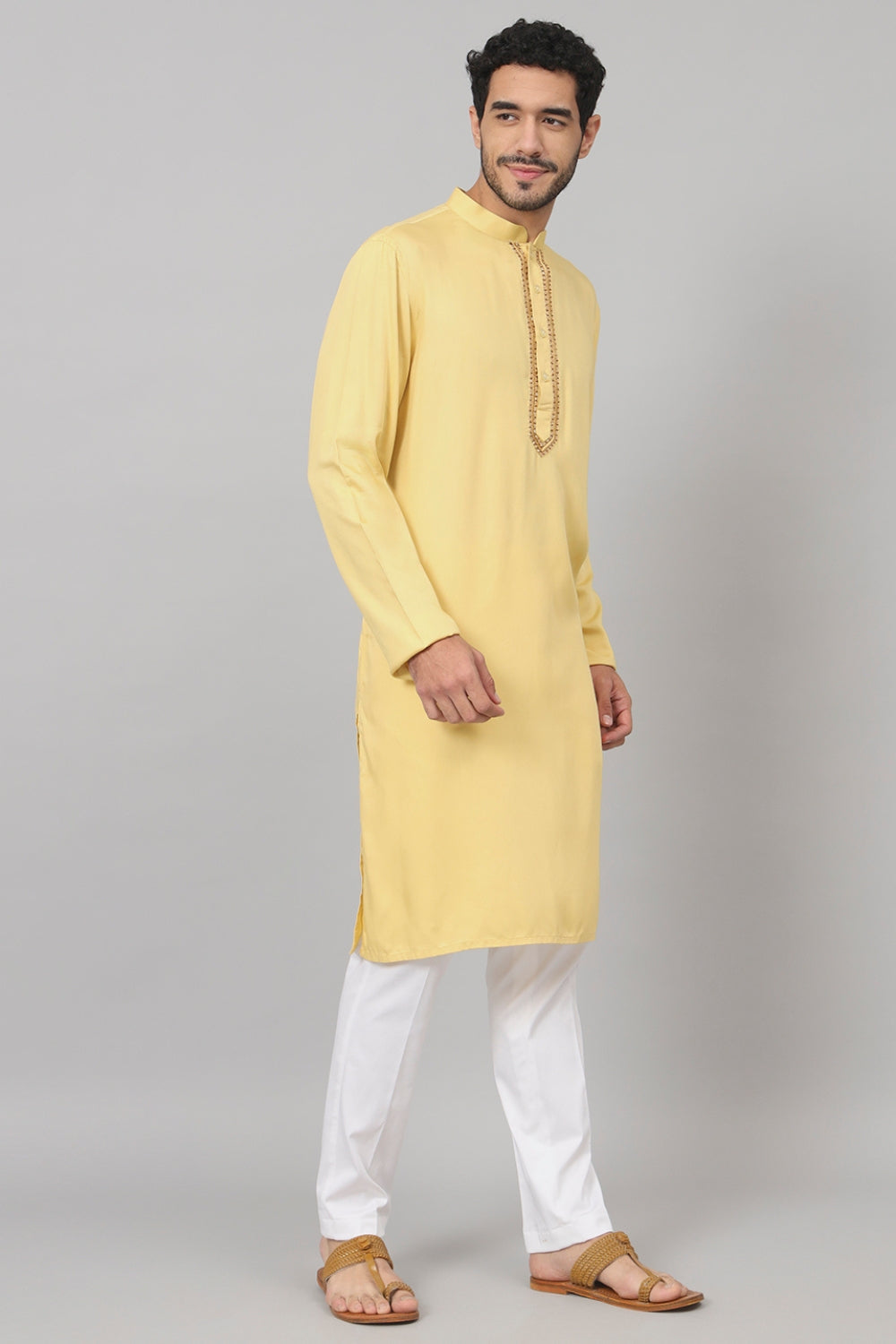 Neckline Embroidered Cotton Kurta by Hilo Design | Grocsy