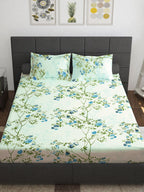 Story@home Ventura Blue & Green Floral Printed 152 TC Queen Bedsheet With 2 Pillow Covers | Grocsy