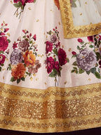 Tulsi Art Off-White Floral Print Banglori Silk Bridal Lehenga Choli With Dupatta | Grocsy