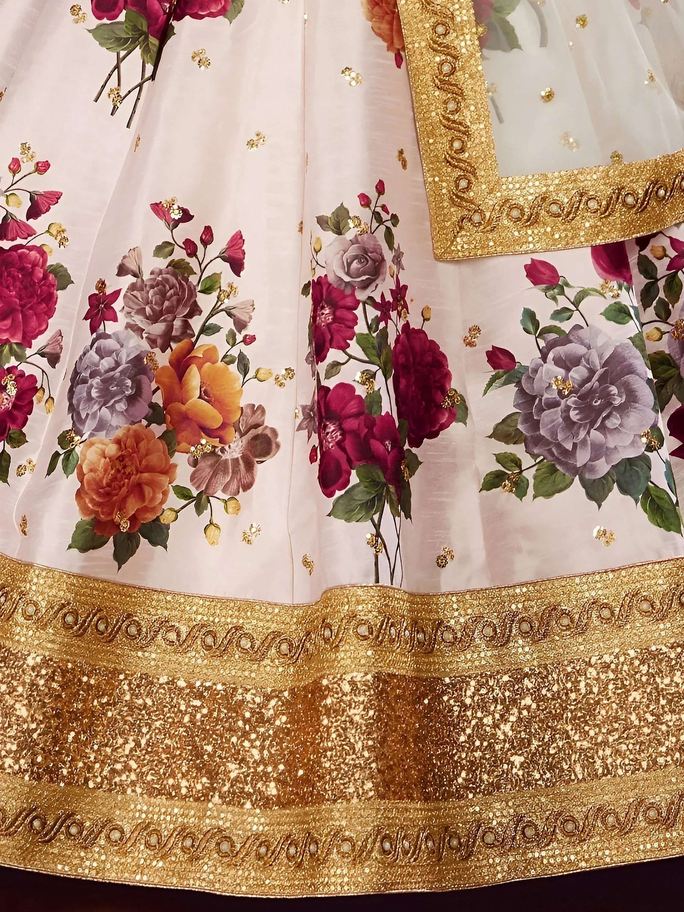 Tulsi Art Off-White Floral Print Banglori Silk Bridal Lehenga Choli With Dupatta | Grocsy