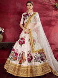Tulsi Art Off-White Floral Print Banglori Silk Bridal Lehenga Choli With Dupatta | Grocsy