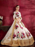 Tulsi Art Off-White Floral Print Banglori Silk Bridal Lehenga Choli With Dupatta | Grocsy