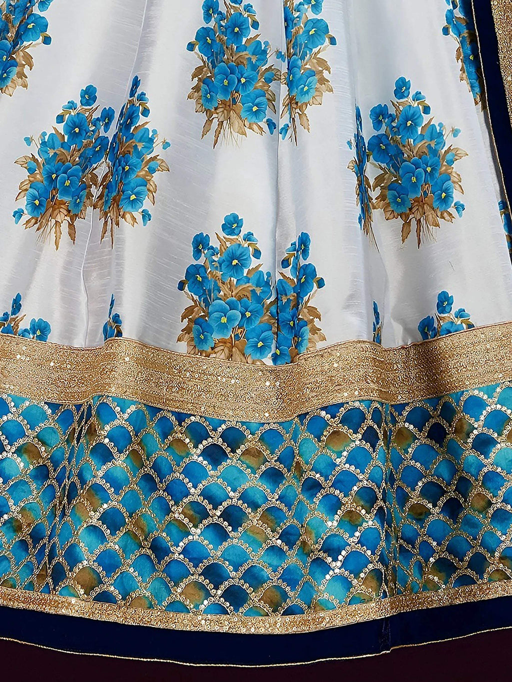 Tulsi Art Attractive White Floral Print Banglori Silk Wedding Lehenga Choli | Grocsy