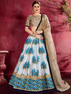 Tulsi Art Attractive White Floral Print Banglori Silk Wedding Lehenga Choli | Grocsy