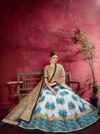 Tulsi Art Attractive White Floral Print Banglori Silk Wedding Lehenga Choli | Grocsy