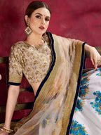 Tulsi Art Attractive White Floral Print Banglori Silk Wedding Lehenga Choli | Grocsy