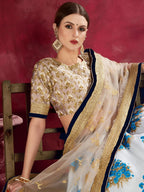 Tulsi Art Attractive White Floral Print Banglori Silk Wedding Lehenga Choli | Grocsy