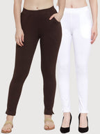 TAG 7 Women Pack Of 2 Solid Ankle-Length Straight-Fit Leggings | Grocsy