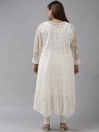 ADA Women Beige Ethnic Motifs Plus Size Chikankari Georgette Anarkali Kurta | Grocsy