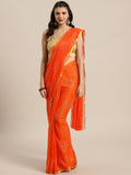 Saree Mall Orange & Golden Printed Saree | Grocsy