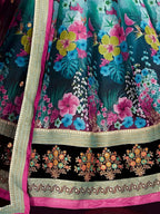 Tulsi Art Attractive Blue Floral Printed Banglori Silk Bridal Lehenga With Black Choli | Grocsy