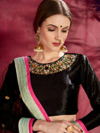 Tulsi Art Attractive Blue Floral Printed Banglori Silk Bridal Lehenga With Black Choli | Grocsy