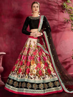 Tulsi Art Multi Color Floral Printed Banglory Silk Bridal Lehenga Black Choli And Dupatta | Grocsy