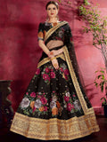 Tulsi Art Black Floral Printed Banglori Silk Bridal Lehenga Choli With Dupatta | Grocsy