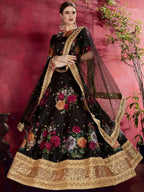 Tulsi Art Black Floral Printed Banglori Silk Bridal Lehenga Choli With Dupatta | Grocsy