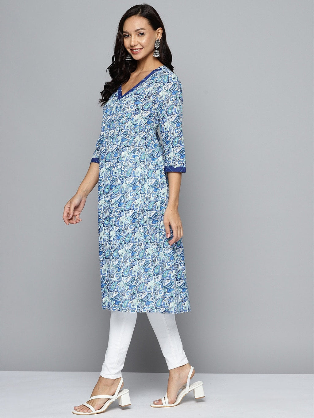 HERE&NOW Paisley Printed Empire A-Line Kurta | Grocsy