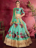 Tulsi Art Green Floral Printed Banglori Silk Bridal Lehenga Choli With Dupatta | Grocsy