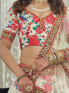 Tulsi Art Capricious Off-White Floral Printed Art Silk Lehenga Choli | Grocsy