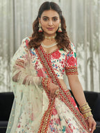 Tulsi Art Capricious Off-White Floral Printed Art Silk Lehenga Choli | Grocsy