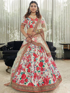 Tulsi Art Capricious Off-White Floral Printed Art Silk Lehenga Choli | Grocsy