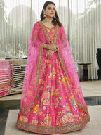 Tulsi Art Marvelous Deep Pink Floral Printed Art Silk Lehenga Choli With Dupatta | Grocsy