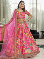 Tulsi Art Marvelous Deep Pink Floral Printed Art Silk Lehenga Choli With Dupatta | Grocsy