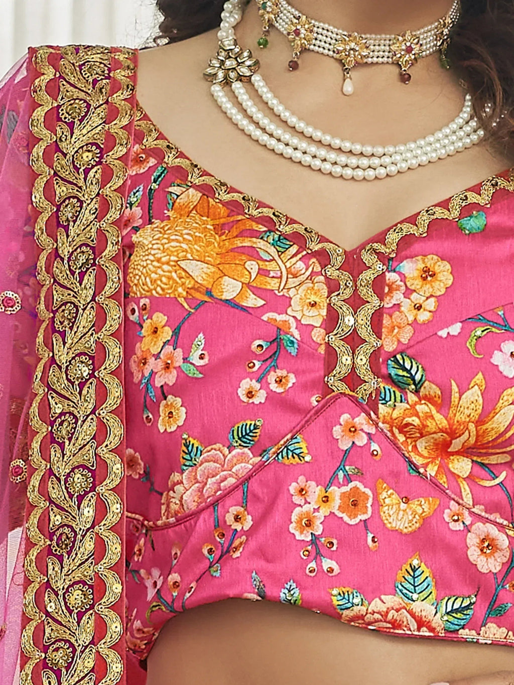 Tulsi Art Marvelous Deep Pink Floral Printed Art Silk Lehenga Choli With Dupatta | Grocsy