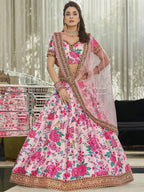 Tulsi Art Ravishing Light Pink Floral Printed Art Silk Lehenga Choli | Grocsy