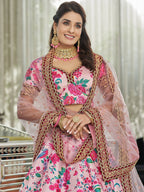 Tulsi Art Ravishing Light Pink Floral Printed Art Silk Lehenga Choli | Grocsy