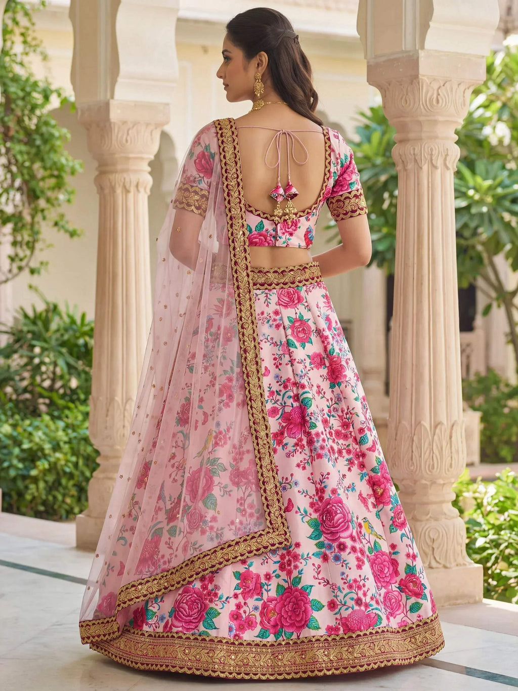 Tulsi Art Captivating Light Pink Floral Printed Silk Festival Wear Lehenga Choli | Grocsy