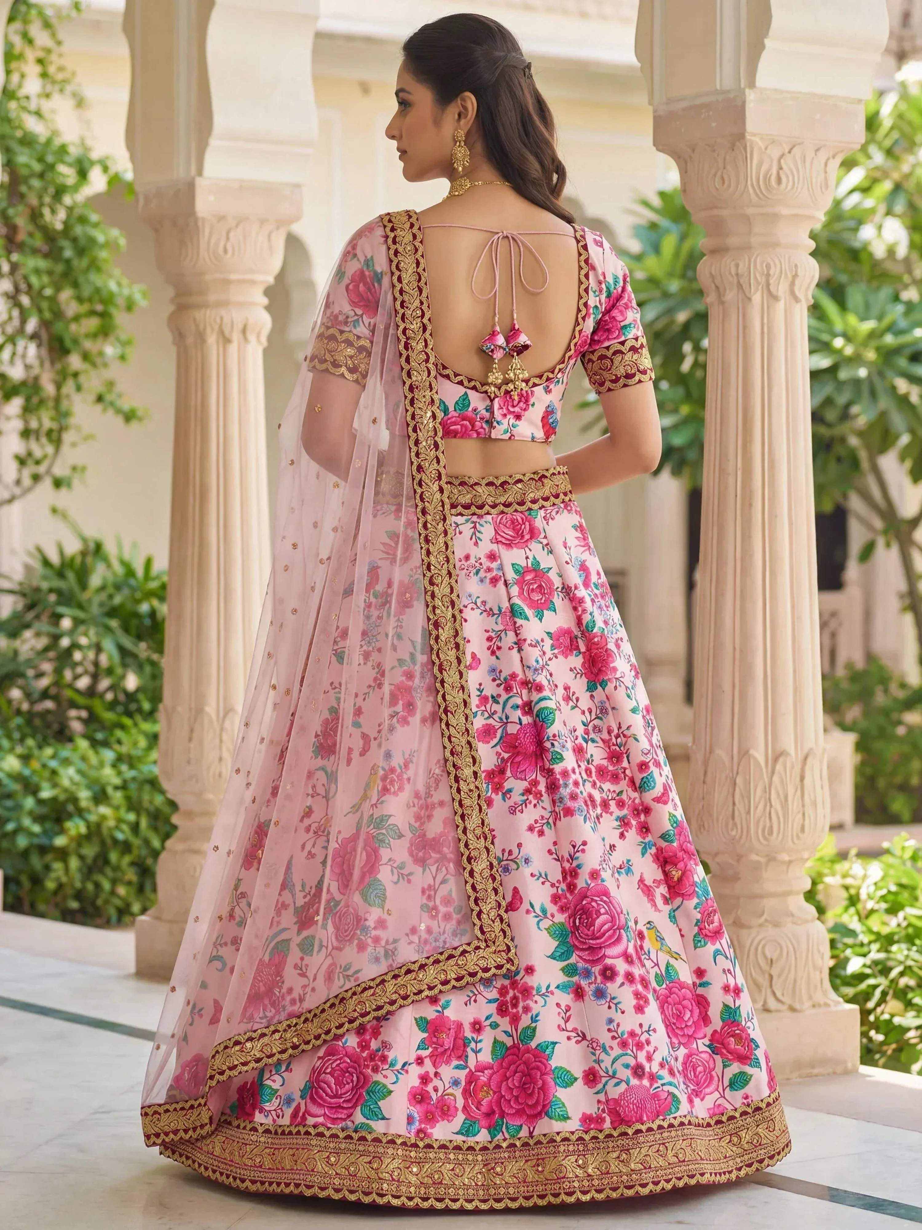 Tulsi Art Captivating Light Pink Floral Printed Silk Festival Wear Lehenga Choli | Grocsy