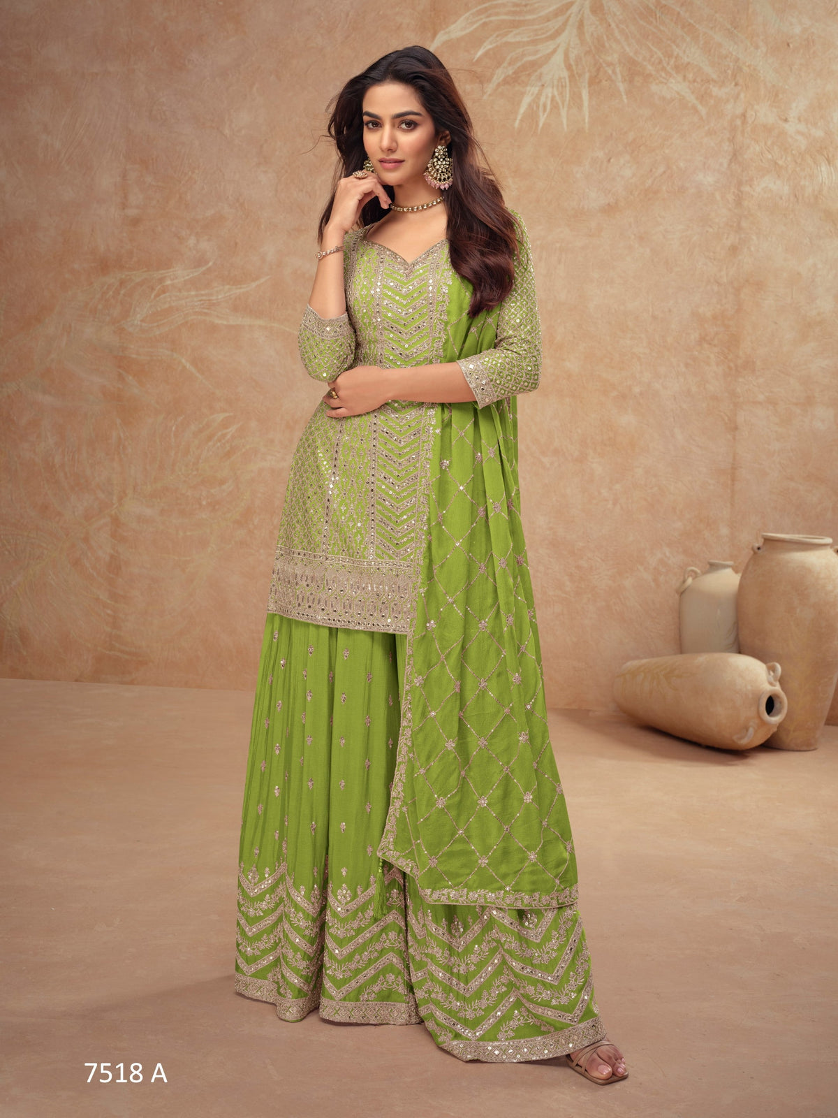 Anaita Green Chinon Sequence Embroidered Readymade Salwar Suit | Grocsy