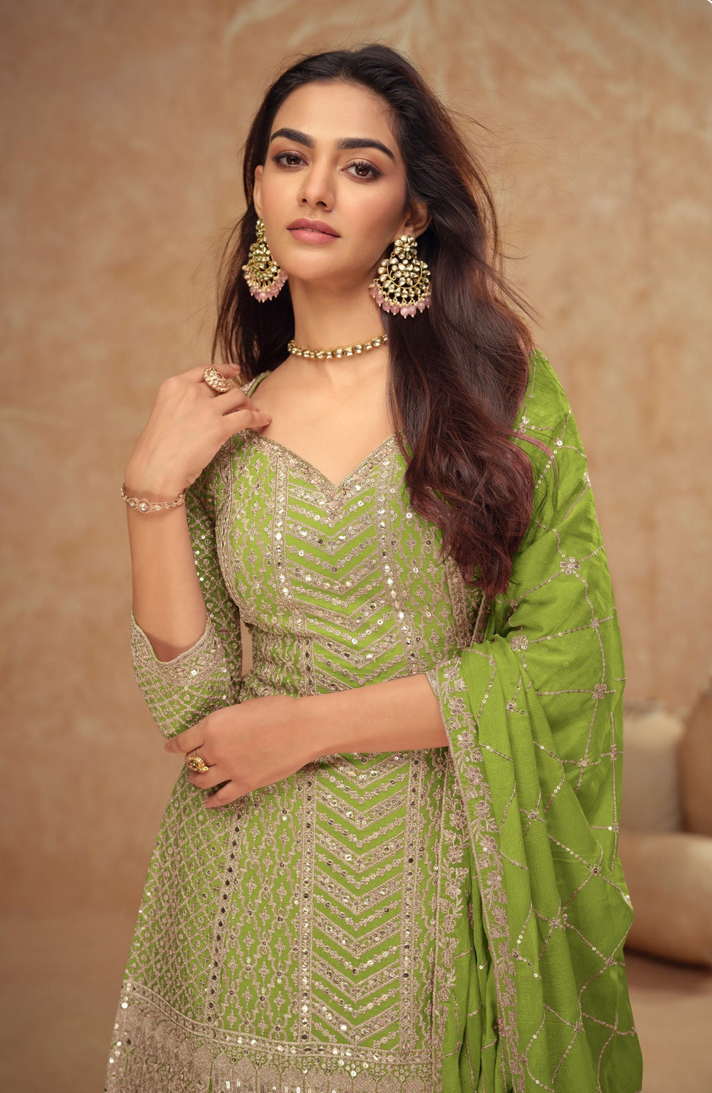 Anaita Green Chinon Sequence Embroidered Readymade Salwar Suit | Grocsy
