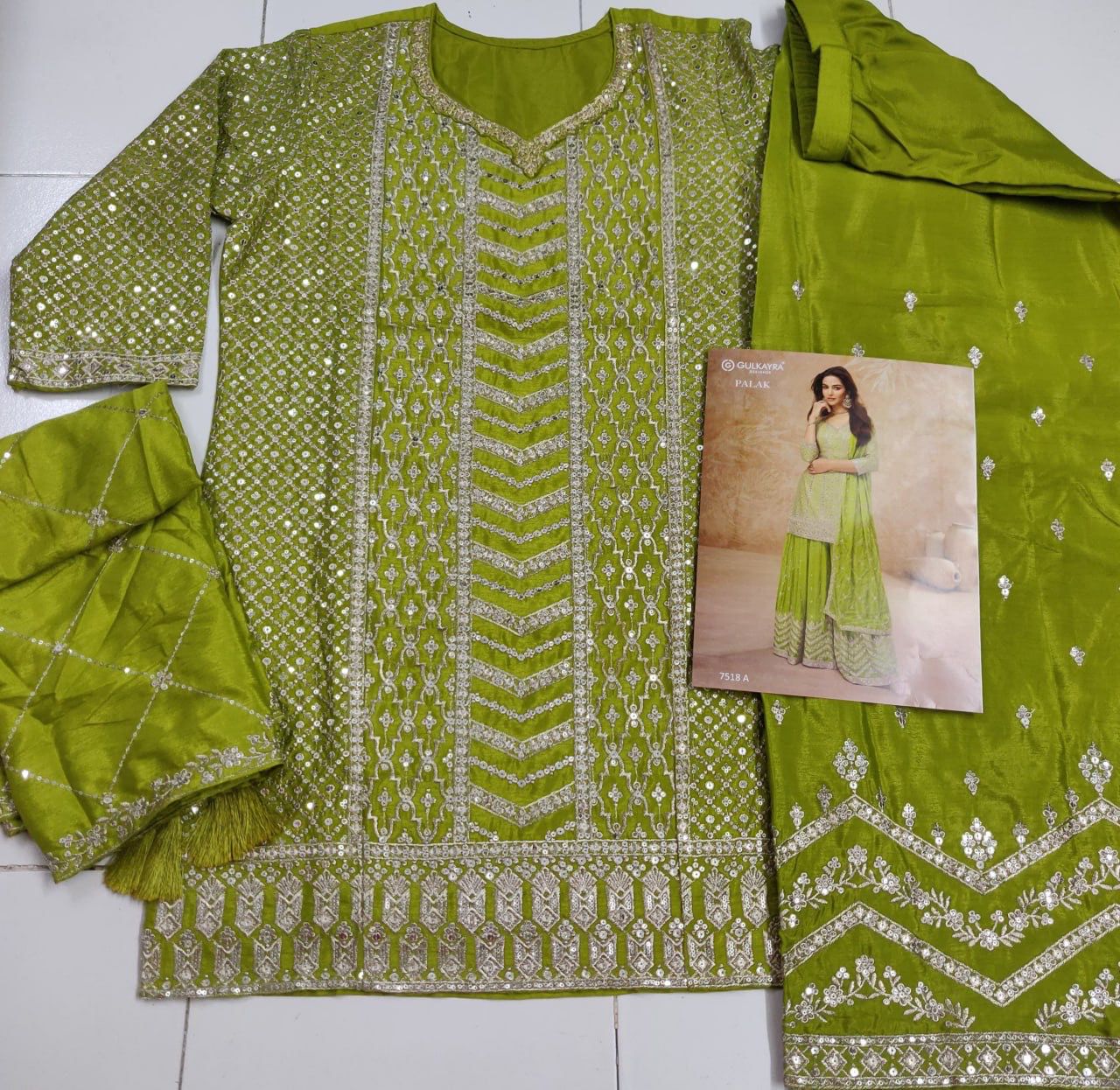 Anaita Green Chinon Sequence Embroidered Readymade Salwar Suit | Grocsy