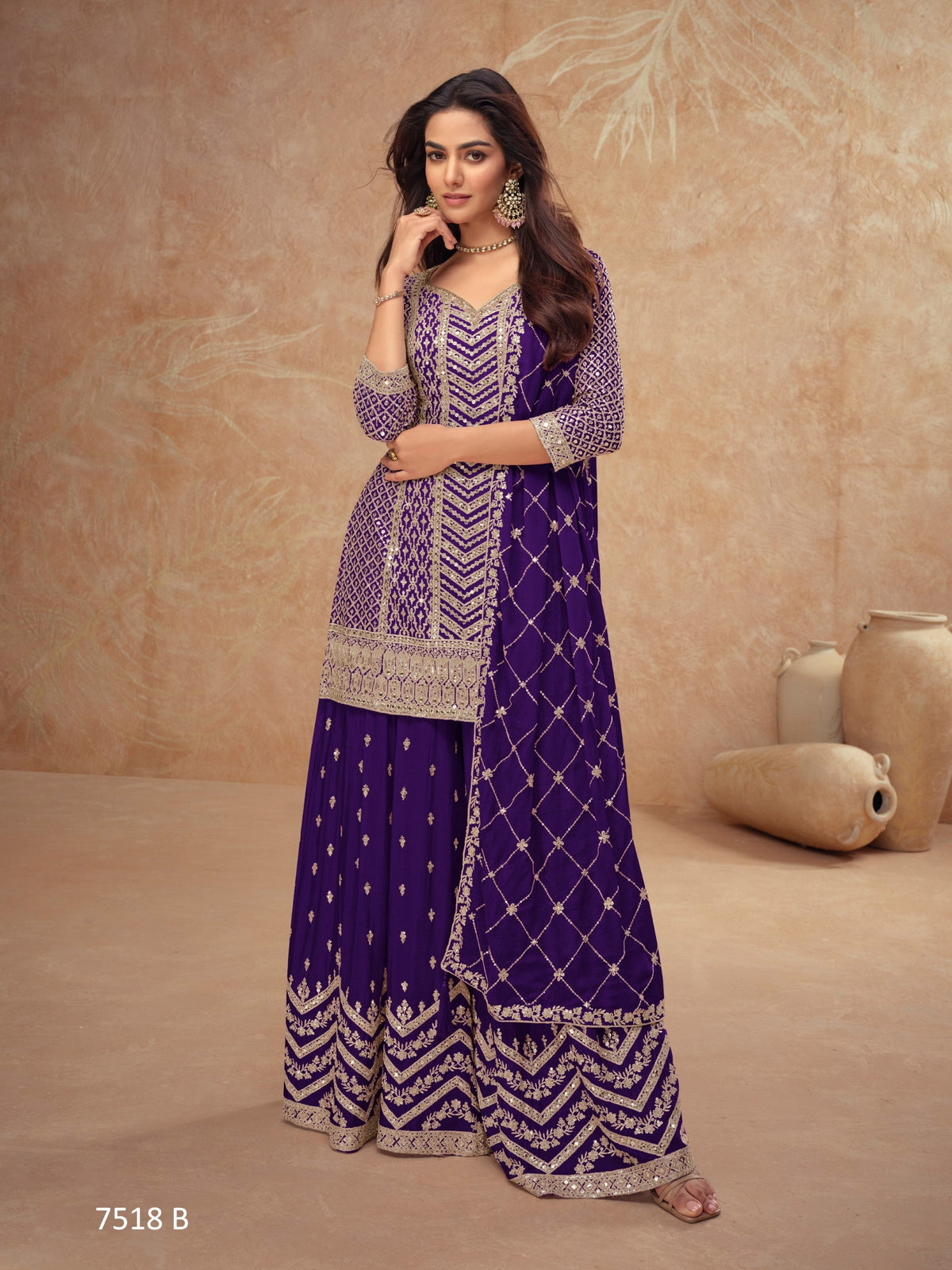 Anaita Violet Chinon Sequence Embroidered Readymade Salwar Suit | Grocsy