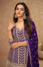 Anaita Violet Chinon Sequence Embroidered Readymade Salwar Suit | Grocsy