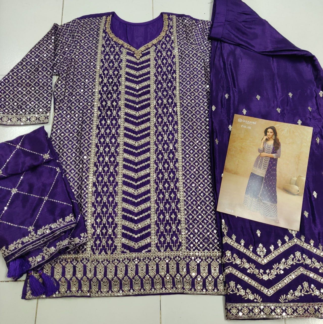 Anaita Violet Chinon Sequence Embroidered Readymade Salwar Suit | Grocsy