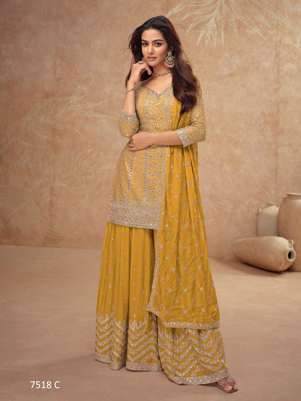 Anaita Yellow Chinon Sequence Embroidered Readymade Salwar Suit | Grocsy