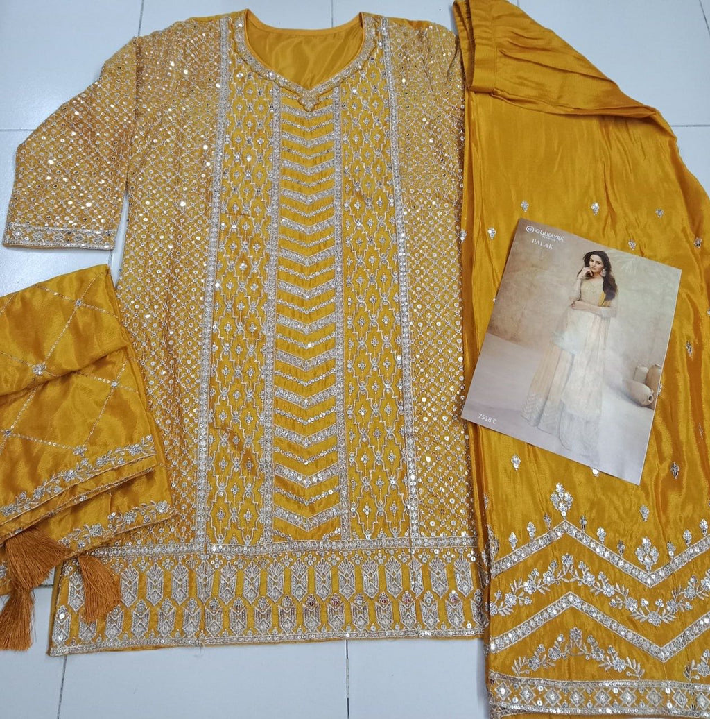 Anaita Yellow Chinon Sequence Embroidered Readymade Salwar Suit | Grocsy