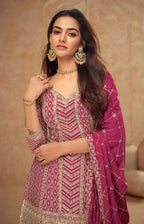 Anaita Pink Chiffon Sequins Embroidered Readymade Salwar Suit | Grocsy