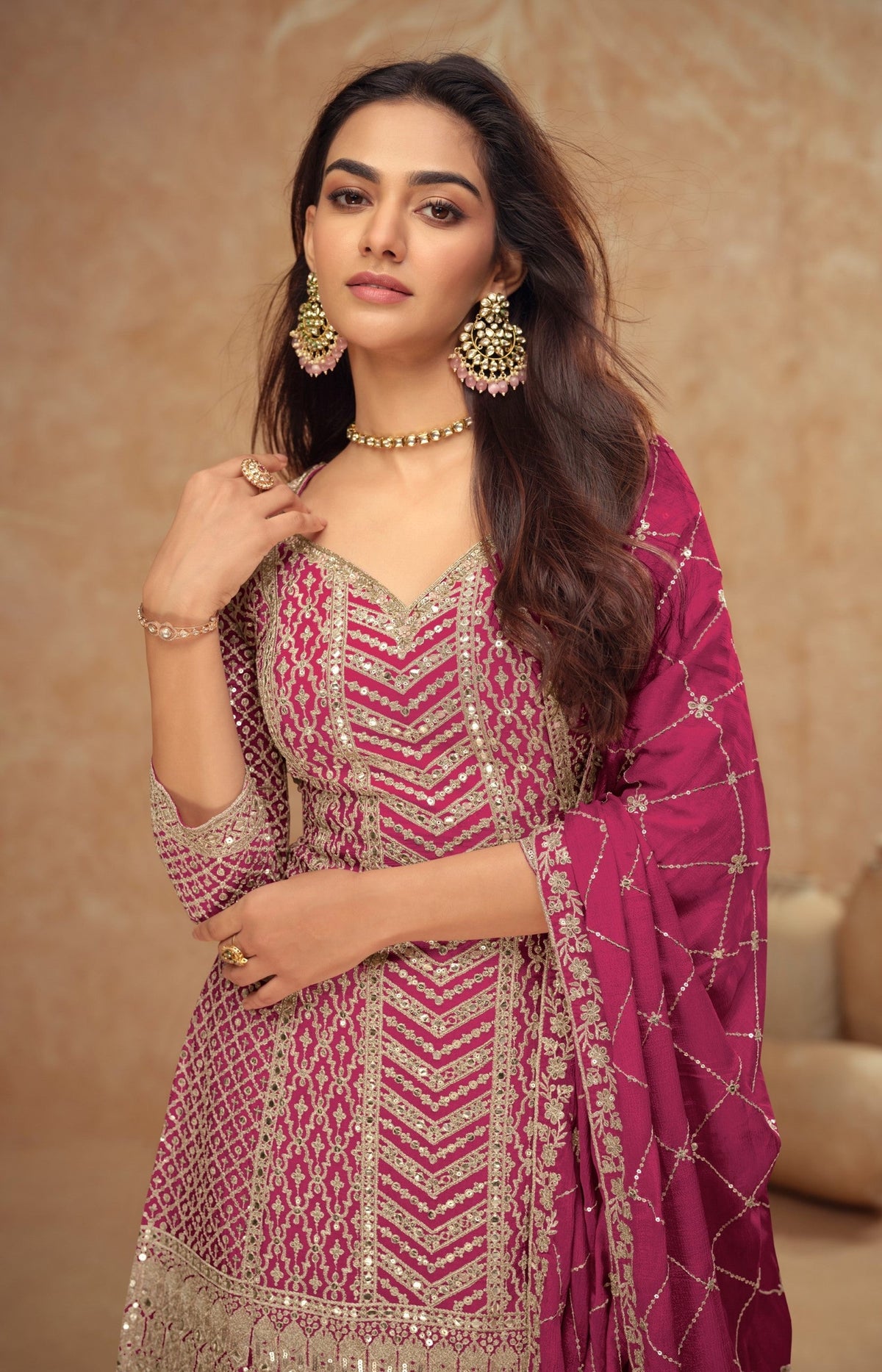 Anaita Pink Chiffon Sequins Embroidered Readymade Salwar Suit | Grocsy