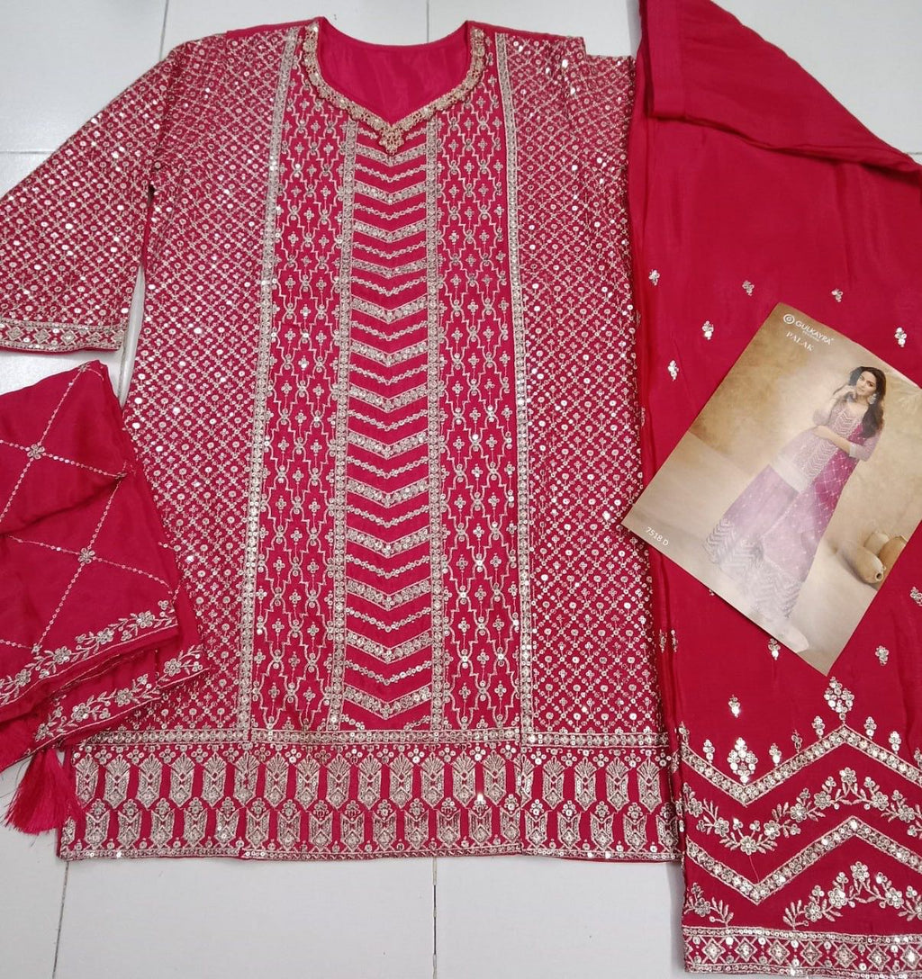 Anaita Pink Chiffon Sequins Embroidered Readymade Salwar Suit | Grocsy