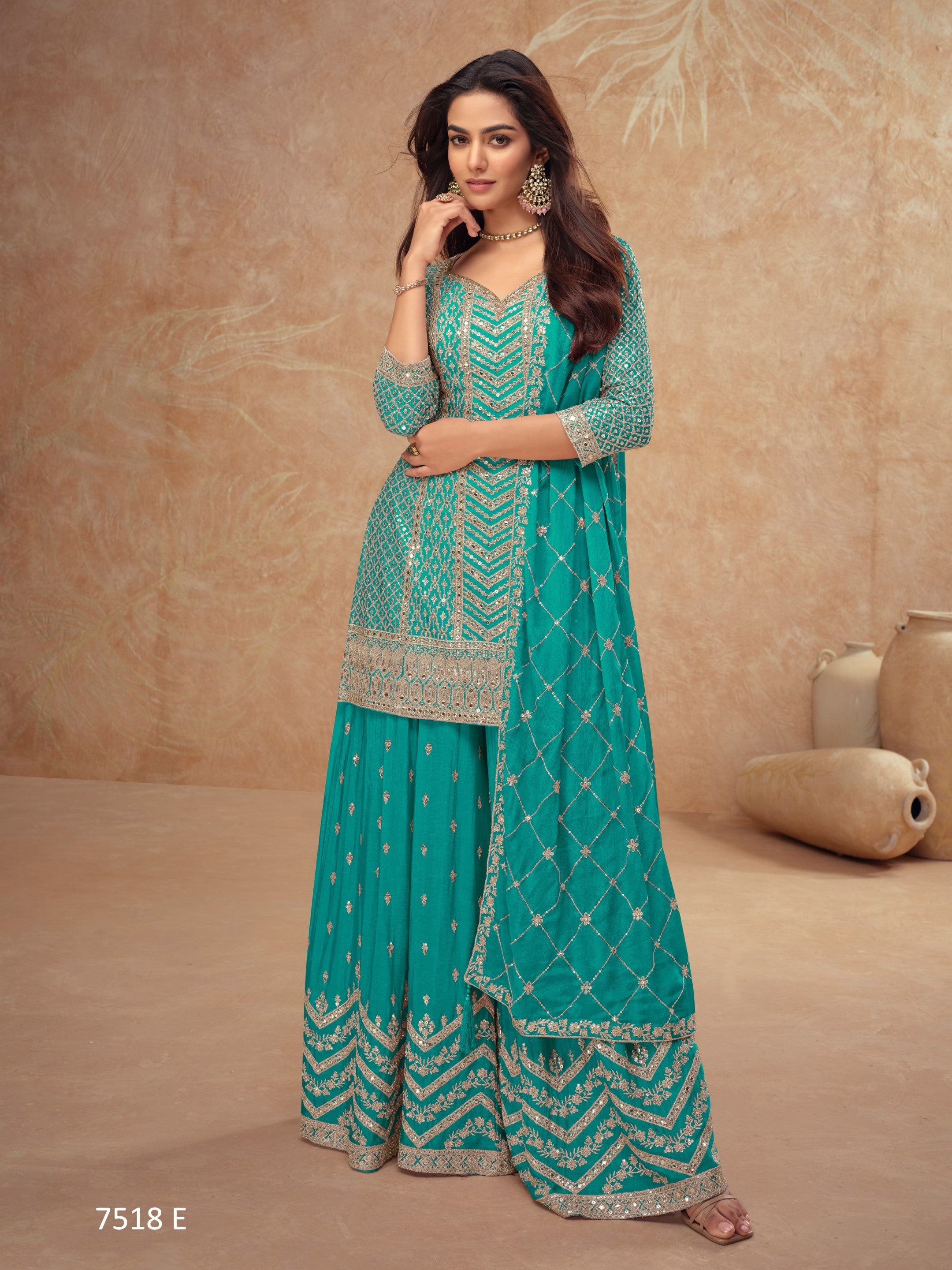 Anaita Sky Blue Chinon Sequence Embroidered Readymade Salwar Suit | Grocsy